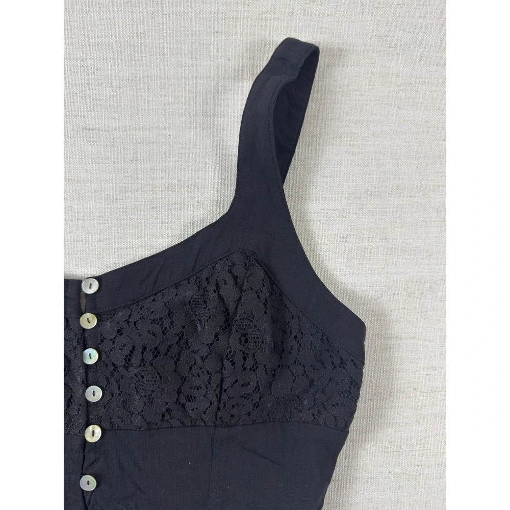 Intimately Free People Black Lace Button Front Crop Top Size L